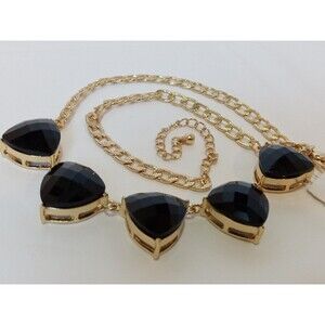 NWT Nordstrom Black Resin Checkerboard Statement Necklace on Flat Cuban Chain